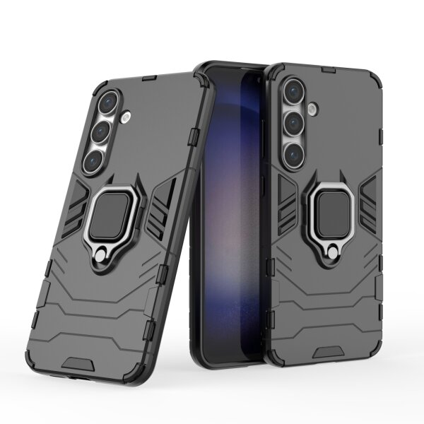 Handyhülle für Samsung Galaxy S24 FE Ring Case Hülle Outdoor Back Cover Bumper in Schwarz