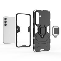 Handyhülle für Samsung Galaxy S24 FE Ring Case Hülle Outdoor Back Cover Bumper in Schwarz