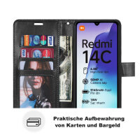 Handy Tasche für Xiaomi Redmi 14C / Poco C75 Hülle Handyhülle Klapphülle Wallet Case in Schwarz