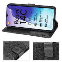 Handy Tasche für Xiaomi Redmi 14C / Poco C75 Hülle Handyhülle Klapphülle Wallet Case in Schwarz