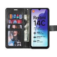 Handy Tasche für Xiaomi Redmi 14C / Poco C75 Hülle Handyhülle Klapphülle Wallet Case in Schwarz