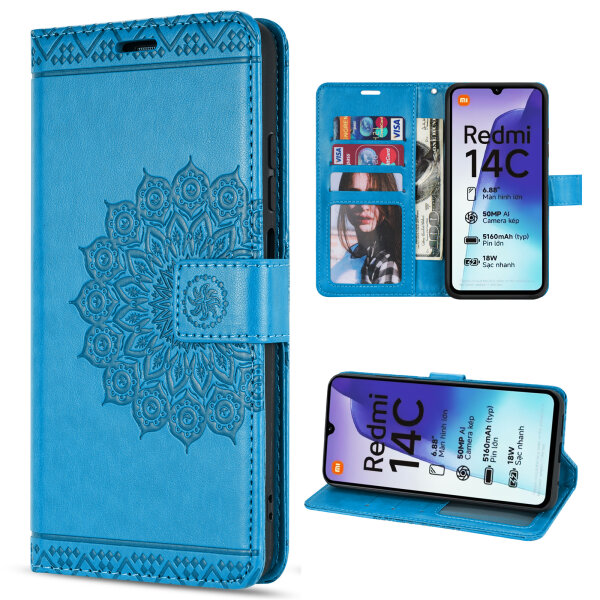 Handy Tasche für Xiaomi Redmi 14C / Poco C75 Hülle Handyhülle Klapphülle Wallet Case in Blau