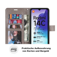 Handy Tasche für Xiaomi Redmi 14C / Poco C75 Hülle Handyhülle Klapphülle Wallet Case in Grau