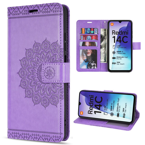 Handy Tasche für Xiaomi Redmi 14C / Poco C75 Hülle Handyhülle Klapphülle Wallet Case in Lila