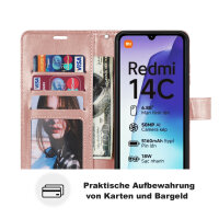 Handy Tasche für Xiaomi Redmi 14C / Poco C75 Hülle Handyhülle Klapphülle Wallet Case in Rosegold
