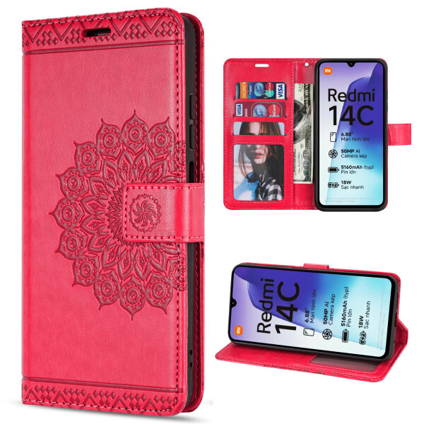 Handy Tasche für Xiaomi Redmi 14C / Poco C75 Hülle Handyhülle Klapphülle Wallet Case in Rot