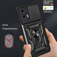 Outdoor Panzer Hülle Motorola Moto G34 Handyhülle mit Kameraschutz Ringhalter in Schwarz