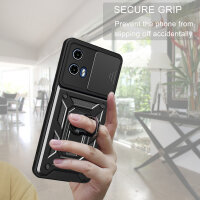 Outdoor Panzer Hülle Motorola Moto G34 Handyhülle mit Kameraschutz Ringhalter in Schwarz