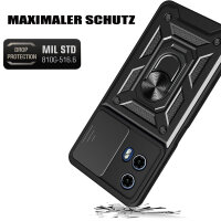 Outdoor Panzer Hülle Motorola Moto G34 Handyhülle mit Kameraschutz Ringhalter in Schwarz