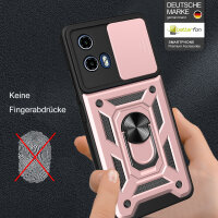 Outdoor Panzer Hülle Motorola Moto G34 Handyhülle mit Kameraschutz Ringhalter in Rosegold