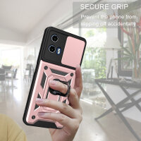 Outdoor Panzer Hülle Motorola Moto G34 Handyhülle mit Kameraschutz Ringhalter in Rosegold