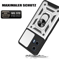Outdoor Panzer Hülle Motorola Moto G34 Handyhülle mit Kameraschutz Ringhalter in Silber