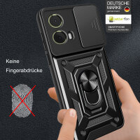 Outdoor Panzer Hülle Motorola Moto G85 Handyhülle mit Kameraschutz Ringhalter in Schwarz