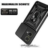 Outdoor Panzer Hülle Motorola Moto G85 Handyhülle mit Kameraschutz Ringhalter in Schwarz