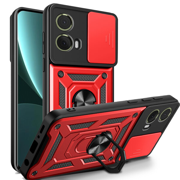 Outdoor Panzer Hülle Motorola Moto G85 Handyhülle mit Kameraschutz Ringhalter in Rot