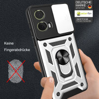 Outdoor Panzer Hülle Motorola Moto G85 Handyhülle mit Kameraschutz Ringhalter in Silber