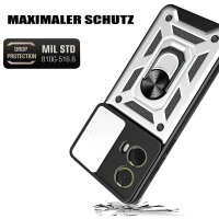 Outdoor Panzer Hülle Motorola Moto G85 Handyhülle mit Kameraschutz Ringhalter in Silber