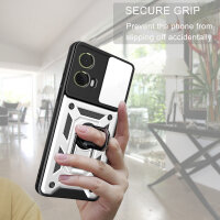 Outdoor Panzer Hülle Motorola Moto G85 Handyhülle mit Kameraschutz Ringhalter in Silber