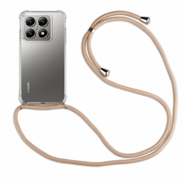Handykett für Xiaomi 14T Hülle mit Kordel Handyhülle mit Band in Beige / Braun