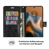 Hülle Motorola Moto G34 Handyhülle mit [Standfunktion][Kartenfächern] in Schwarz
