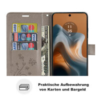 Hülle Motorola Moto G34 Handyhülle mit [Standfunktion][Kartenfächern] in Grau