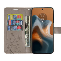 Hülle Motorola Moto G34 Handyhülle mit [Standfunktion][Kartenfächern] in Grau