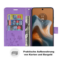 Hülle Motorola Moto G34 Handyhülle mit [Standfunktion][Kartenfächern] in Lila