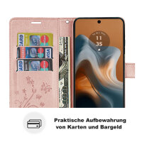 Hülle Motorola Moto G34 Handyhülle mit [Standfunktion][Kartenfächern] in Rosegold