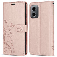 Hülle Motorola Moto G34 Handyhülle mit [Standfunktion][Kartenfächern] in Rosegold