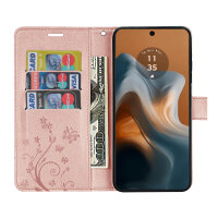 Hülle Motorola Moto G34 Handyhülle mit [Standfunktion][Kartenfächern] in Rosegold