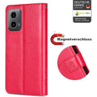 Hülle Motorola Moto G34 Handyhülle mit [Standfunktion][Kartenfächern] in Rot