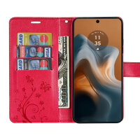 Hülle Motorola Moto G34 Handyhülle mit [Standfunktion][Kartenfächern] in Rot
