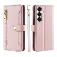 Handykette Samsung Hülle mit Band Handyhülle Kartenfächer PU Leder Umhängetasche Galaxy S25 in Rosa