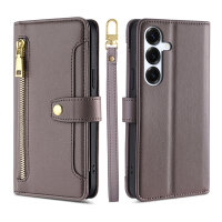 Handykette Samsung Hülle mit Band Handyhülle Kartenfächer PU Leder Umhängetasche Galaxy S25 in Grau