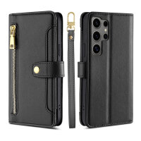 Handykette Samsung Hülle mit Band Handyhülle Kartenfächer PU Leder Umhängetasche Galaxy S25 Ultra in Schwarz