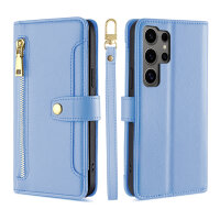 Handykette Samsung Hülle mit Band Handyhülle Kartenfächer PU Leder Umhängetasche Galaxy S25 Ultra in Hellblau