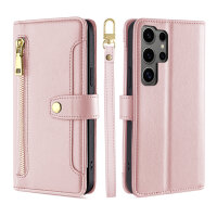 Handykette Samsung Hülle mit Band Handyhülle Kartenfächer PU Leder Umhängetasche Galaxy S25 Ultra in Rosa
