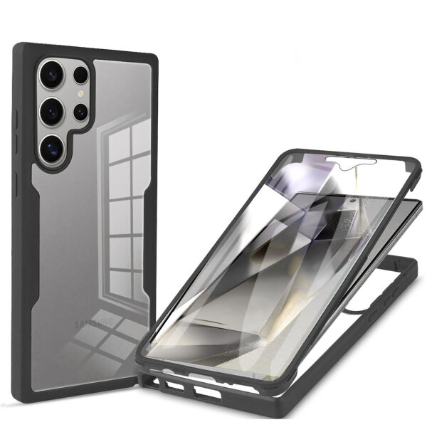 360° Grad Hülle für Samsung Galaxy S25 Ultra mit Integriertem Displayschutz Schwarz