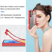 360° Grad Hülle für Samsung Galaxy S25 Ultra mit Integriertem Displayschutz Rot