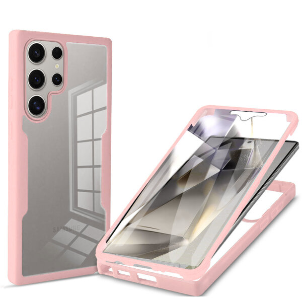 360° Grad Hülle für Samsung Galaxy S25 Ultra mit Integriertem Displayschutz Rosa