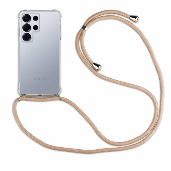 Handykette für Samsung S25 Ultra Handyhülle mit Band Hülle Galaxy S25 Ultra in Beige / Braun