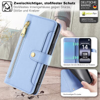 Handykette Xiaomi Redmi Note 14 4G Hülle mit Band Handyhülle Kartenfächer PU Leder Umhängetasche in Hellblau
