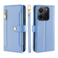 Handykette Xiaomi Redmi Note 14 4G Hülle mit Band Handyhülle Kartenfächer PU Leder Umhängetasche in Hellblau