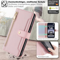 Handykette Xiaomi Redmi Note 14 4G Hülle mit Band Handyhülle Kartenfächer PU Leder Umhängetasche in Rosa