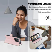 Handykette Xiaomi Redmi Note 14 4G Hülle mit Band Handyhülle Kartenfächer PU Leder Umhängetasche in Rosa