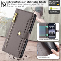 Handykette Xiaomi Redmi Note 14 5G Hülle mit Band Handyhülle Kartenfächer PU Leder Umhängetasche in Grau