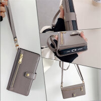 Handykette Xiaomi Redmi Note 14 5G Hülle mit Band Handyhülle Kartenfächer PU Leder Umhängetasche in Grau
