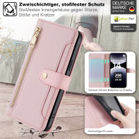 Handykette Xiaomi Redmi Note 14 Pro 4G Hülle mit Band Handyhülle Kartenfächer PU Leder Umhängetasche in Rosa