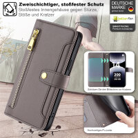 Handykette Xiaomi Redmi Note 14 Pro 4G Hülle mit Band Handyhülle Kartenfächer PU Leder Umhängetasche in Grau