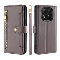 Handykette Xiaomi Redmi Note 14 Pro 4G Hülle mit Band Handyhülle Kartenfächer PU Leder Umhängetasche in Grau